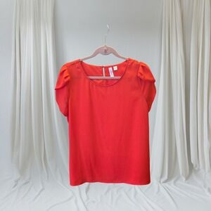 Tacera Red Flutter Sleeve Blouse | Size Large
